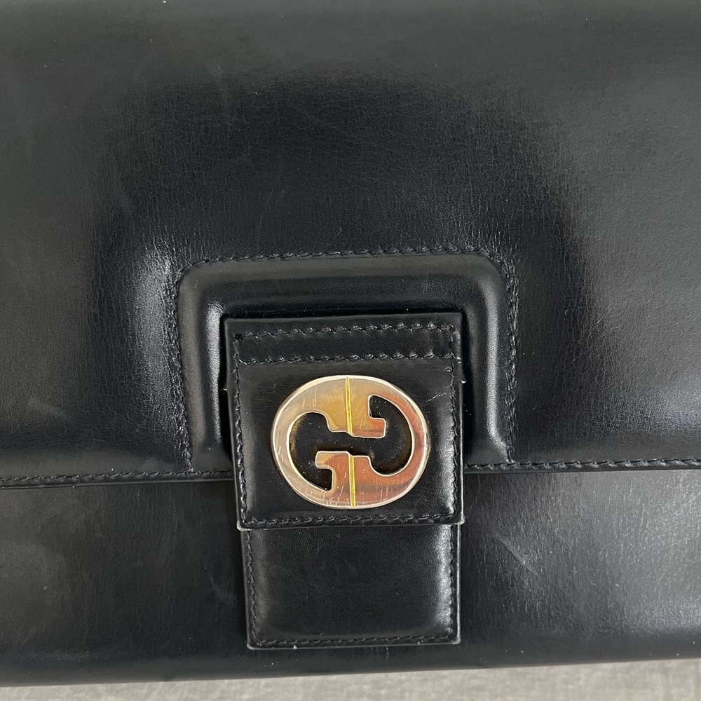 Rare Vintage Gucci Shoulder Clutch Bag Black Leather 1970s - Picture 13 of 17